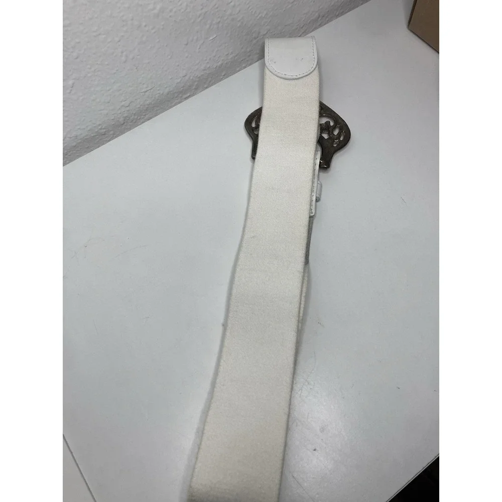 Coastal Cowgirl White Faux Leather Stretchy Belt L Chunky Gold Filagree Buckle